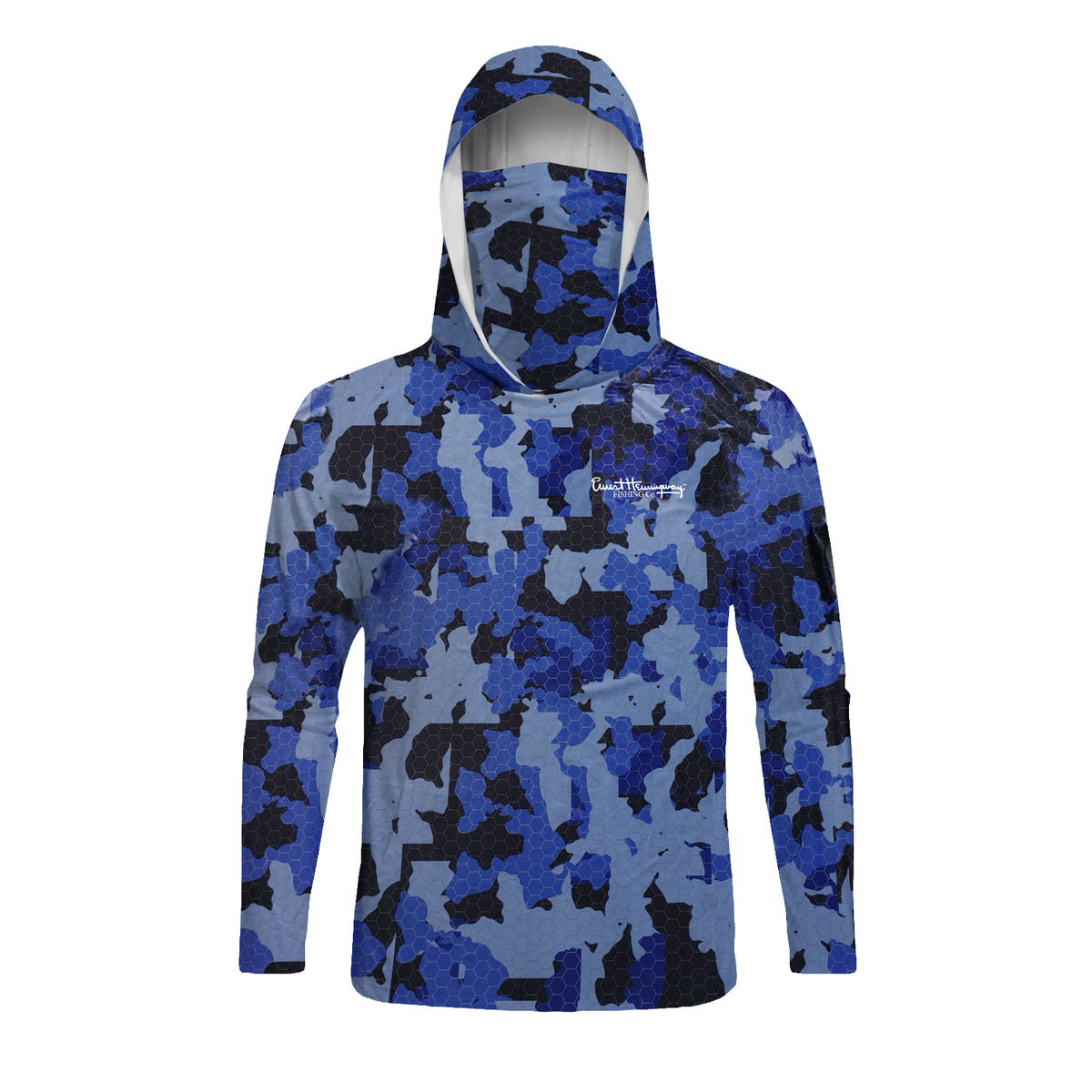 Ernest Hemingway Fishing Co performance hoodie in blue camo