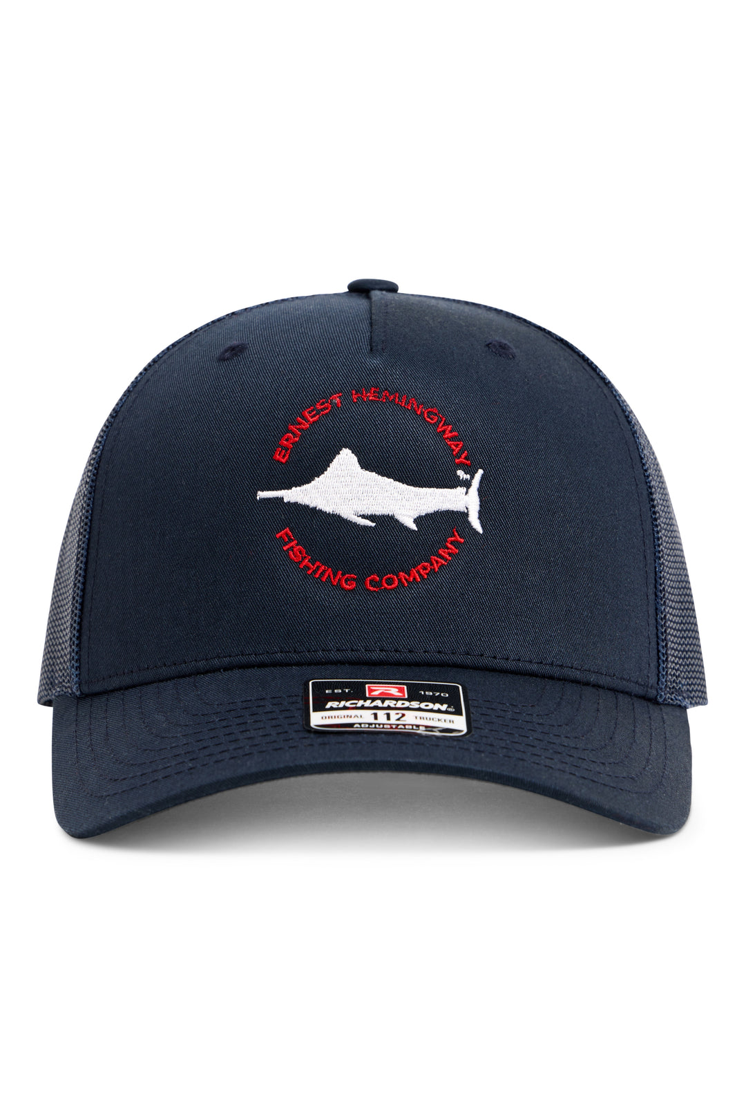Ernest Hemingway Fishing Cap, a Richardson five panel trucker with mesh back and circle marlin logo