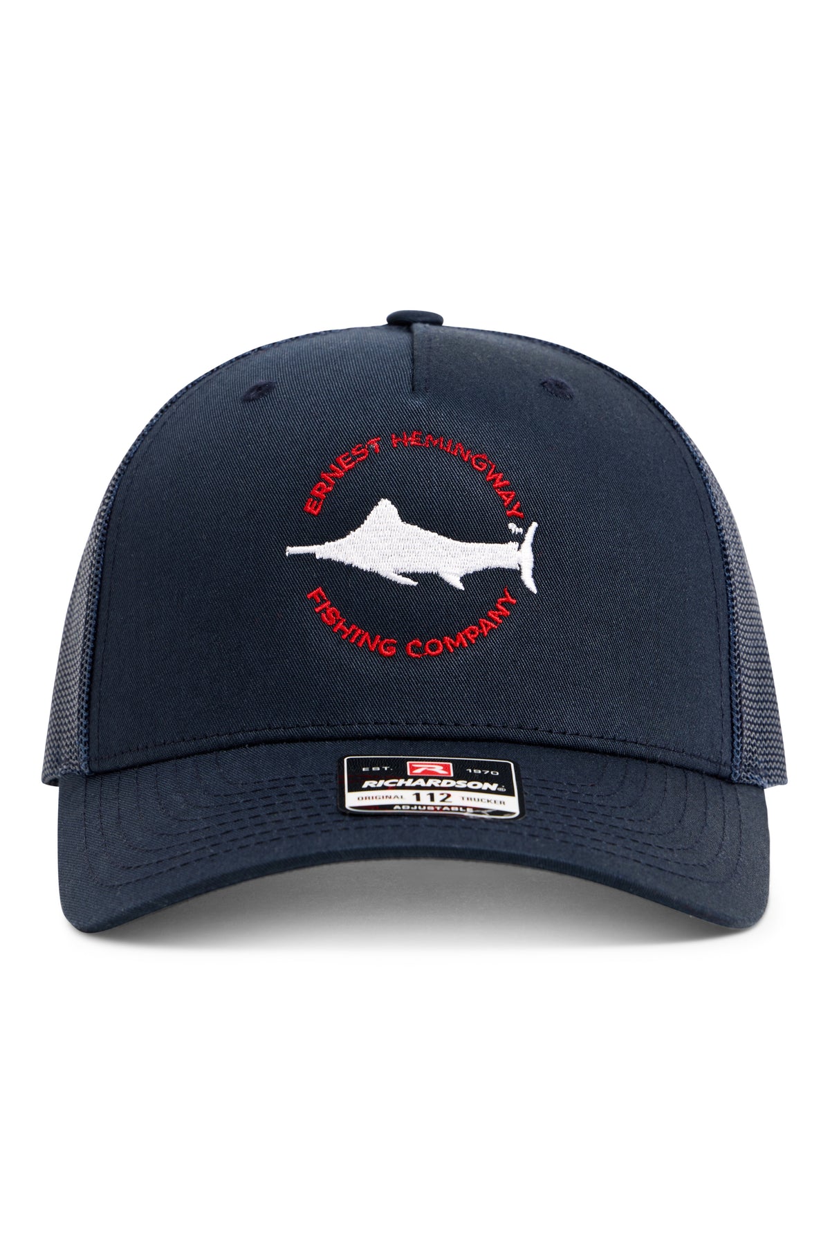 Ernest Hemingway Fishing Cap, a Richardson five panel trucker with mesh back and circle marlin logo