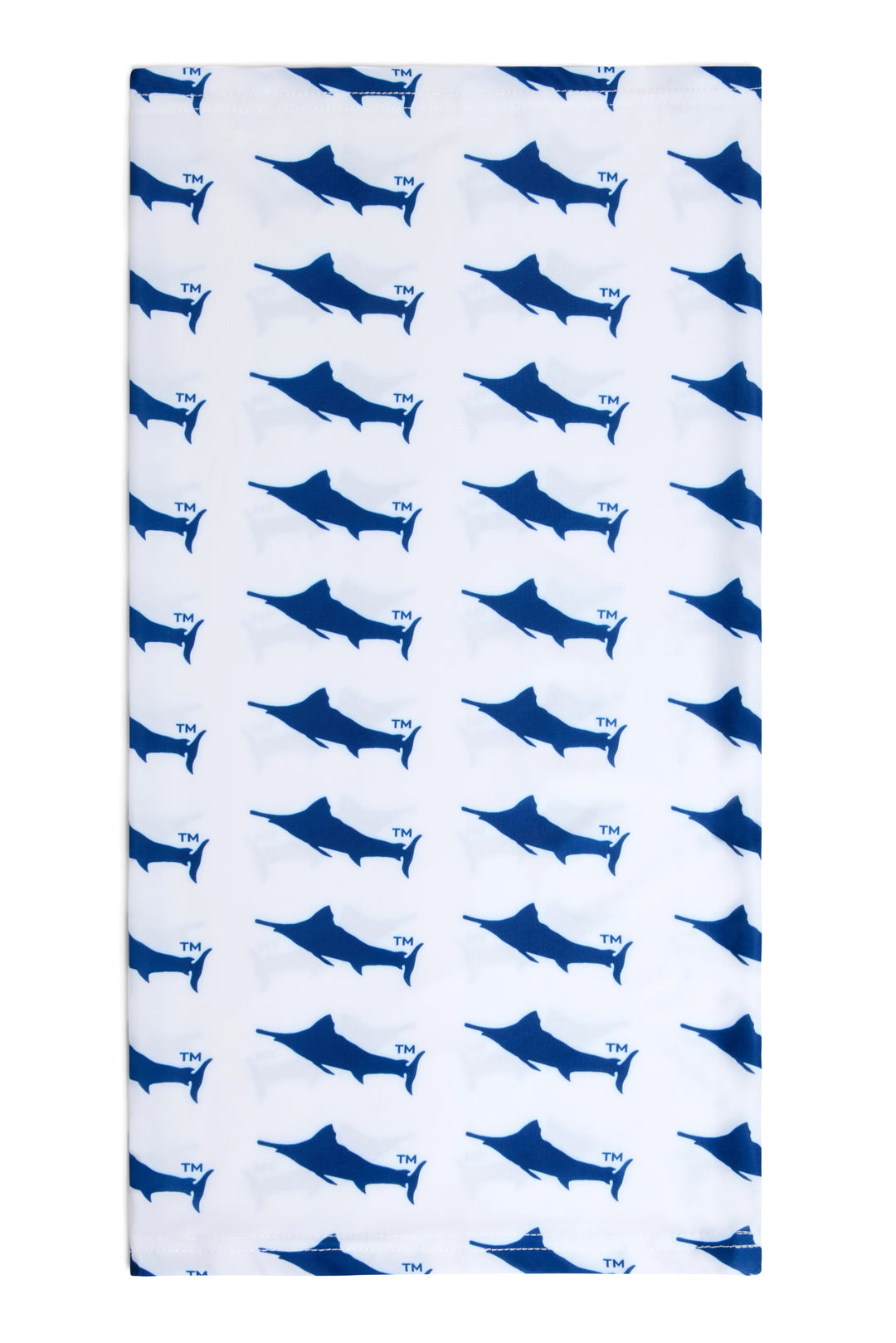 Hemingway Historic Marlin Gaiter laid flat, navy marlin silhouettes repeated across a white ground