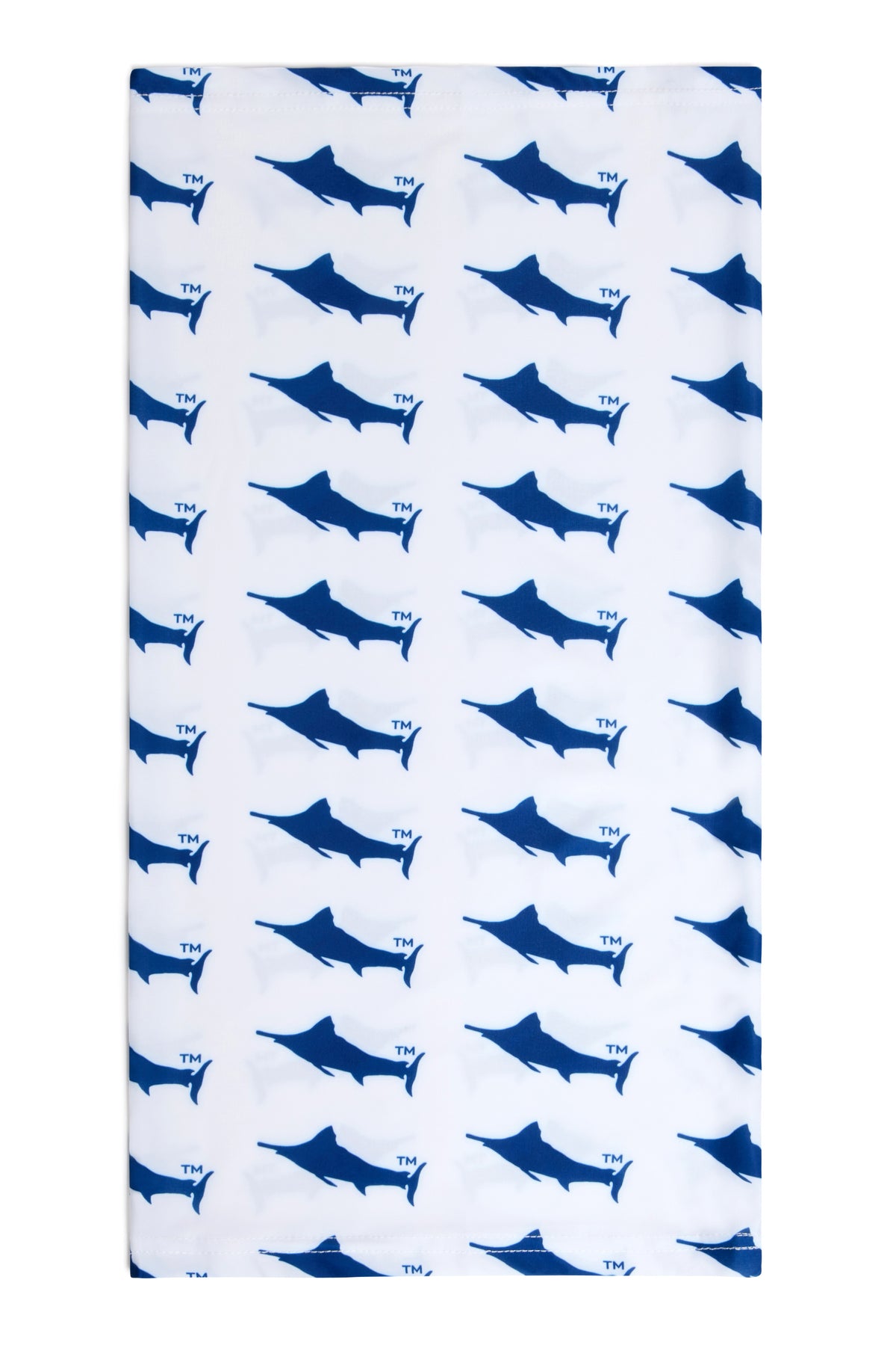 Hemingway Historic Marlin Gaiter laid flat, navy marlin silhouettes repeated across a white ground