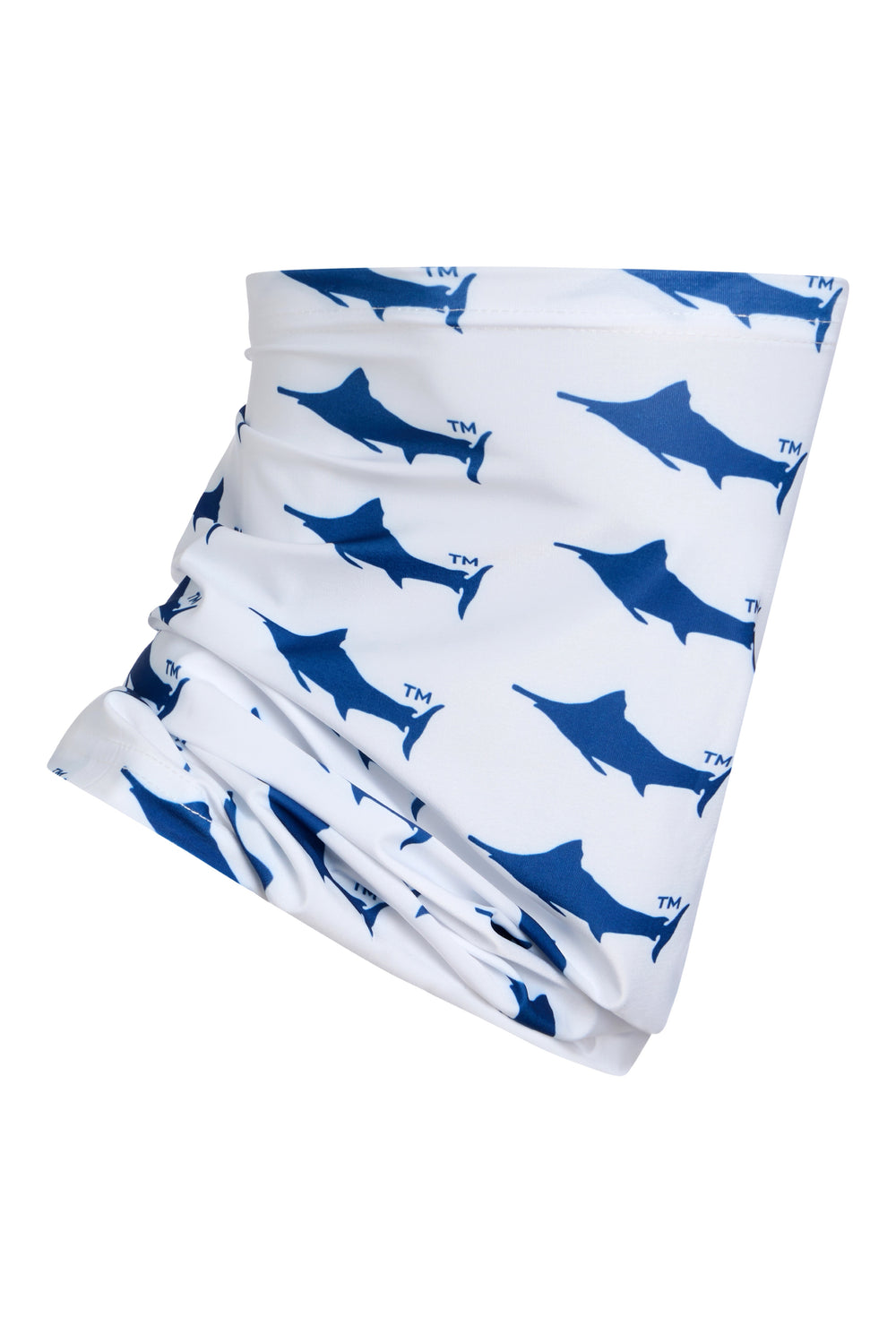 Hemingway Historic Marlin Gaiter folded, showing the seamless tube and the repeating marlin print